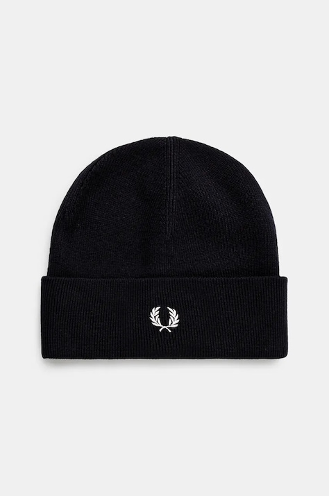 Fred Perry czapka wełniana Classic Beanie kolor granatowy z cienkiej dzianiny wełniana C8161.T05