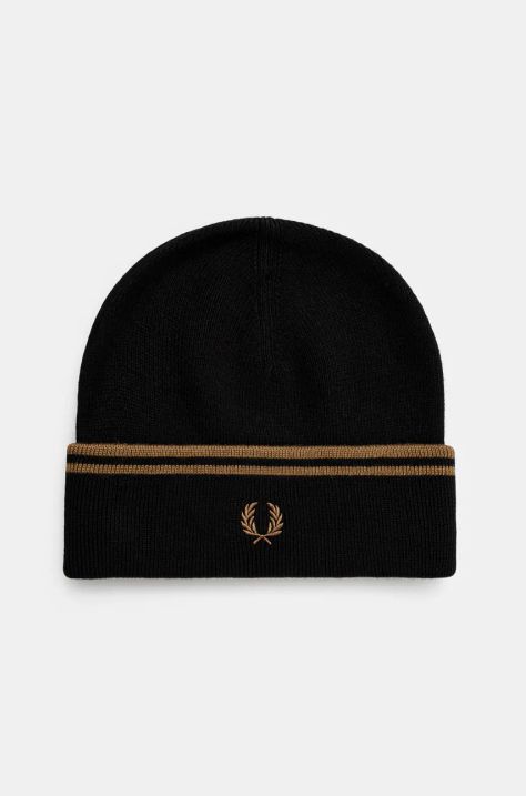 Vlnená čiapka Fred Perry Twin Tipped Merino Wool Beanie čierna farba, z tenkej pleteniny, vlnená, C9150.S77