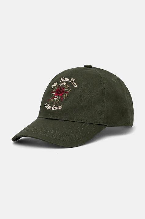 Bavlněná baseballová čepice Drôle de Monsieur La Casquette Slogan Fleurs zelená barva, s aplikací, E-CP153-CO138-KK