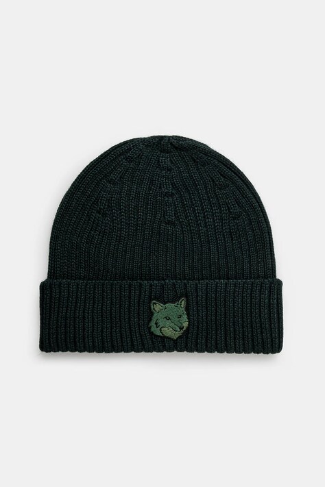 Вълнена шапка Maison Kitsuné Bold Fox Head в зелено с фина плетка от вълна MM06111KT1022