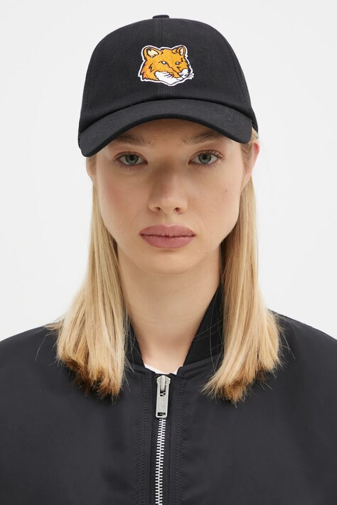 Maison Kitsuné șapcă de baseball din bumbac Large Fox Head culoarea negru, cu imprimeu, MM06103WW0096