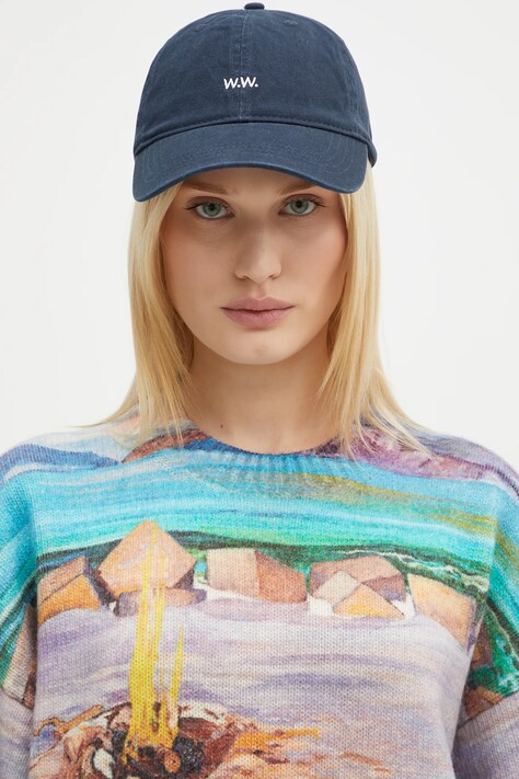 Wood Wood cotton baseball cap Low profile cap navy blue color smooth 30251367