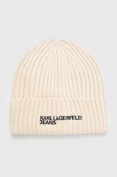 Čepice z vlněné směsi Karl Lagerfeld Jeans béžová barva, 245J3405