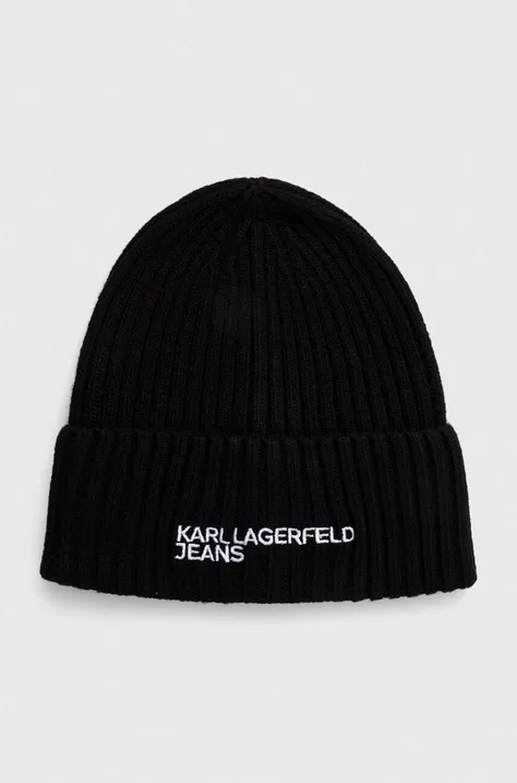 Karl Lagerfeld Jeans czapka z domieszką wełny kolor czarny  245J3405