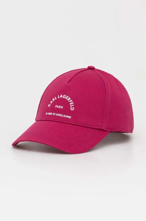 Памучна шапка с козирка Karl Lagerfeld в розово с принт 245W3407