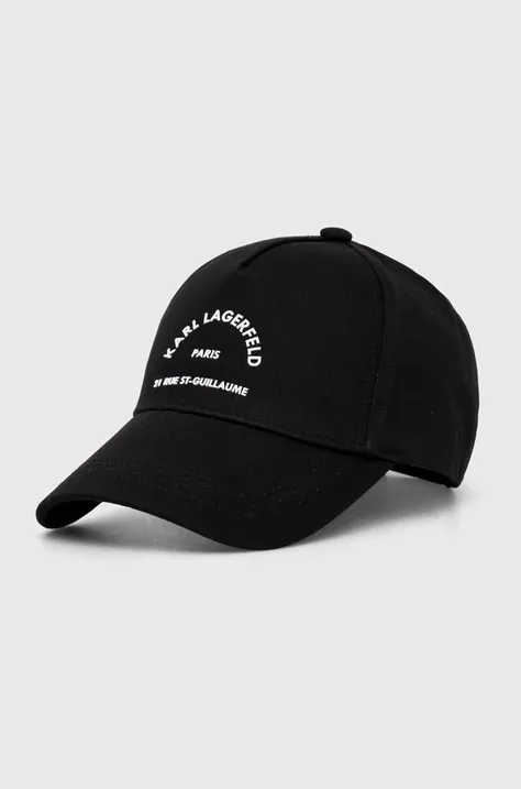 Памучна шапка с козирка Karl Lagerfeld в черно с принт 245W3407