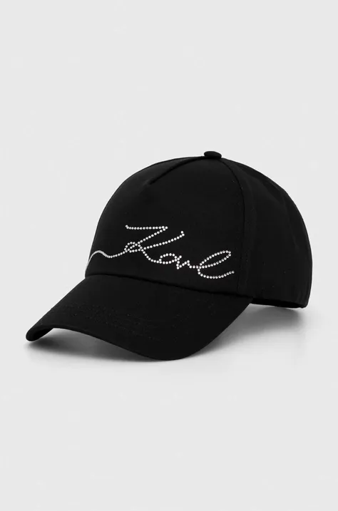 Bombažna bejzbolska kapa Karl Lagerfeld črna barva, 245W3413