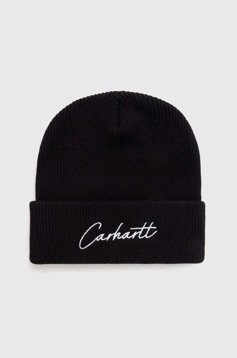 Carhartt WIP cotton beanie Watcher Beanie black color thick knit I033600.0D2XX