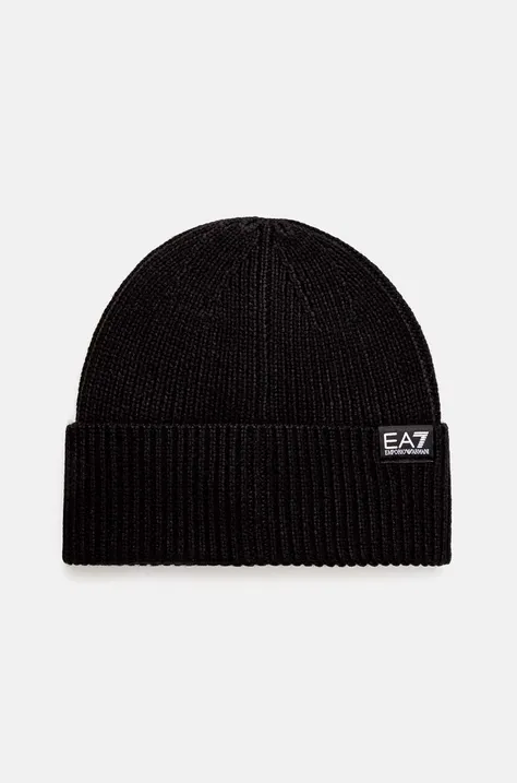 EA7 Emporio Armani czapka z domieszką wełny kolor czarny z cienkiej dzianiny 4F200.244659