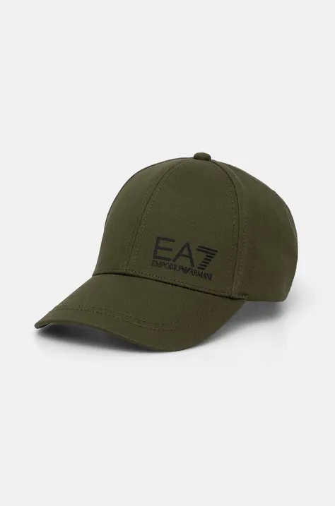 Pamučna kapa sa šiltom EA7 Emporio Armani boja: zelena, s aplikacijom, AF11989.7X000005