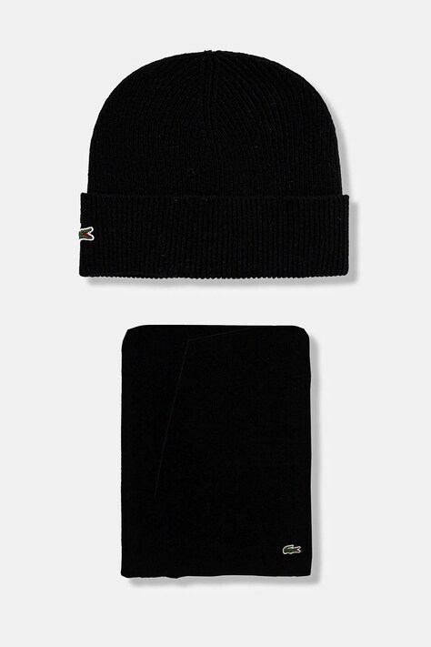 Lacoste caciula si fular din lana culoarea negru, RB5385