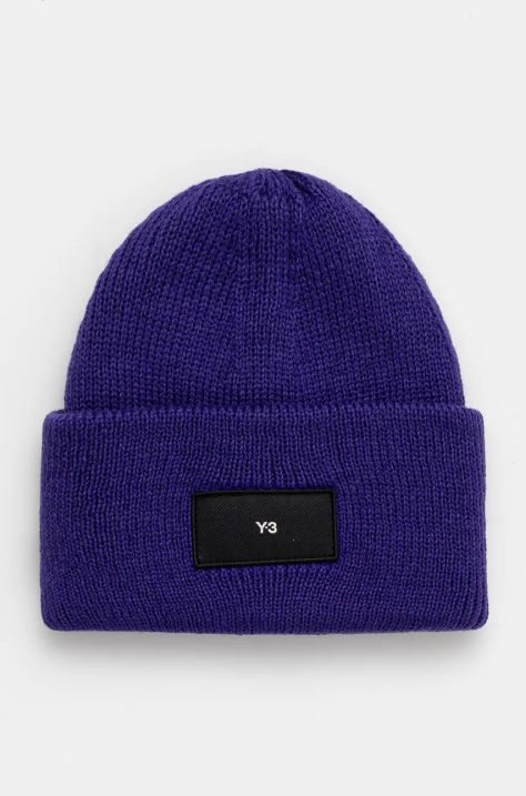 Шапка с вълна Y-3 CL Beanie в лилаво от плътен трикотаж JI9281