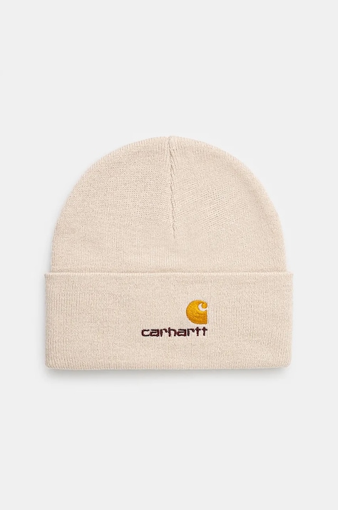 Шапка Carhartt WIP American Script Beanie колір бежевий  I034235.MOOXX