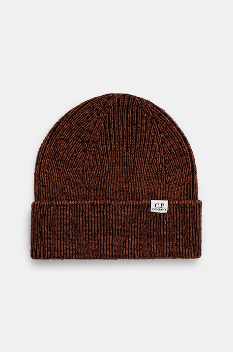 Čepice z vlněné směsi C.P. Company Knit Cap hnědá barva, z tenké pleteniny, 17CMAC300A006170A