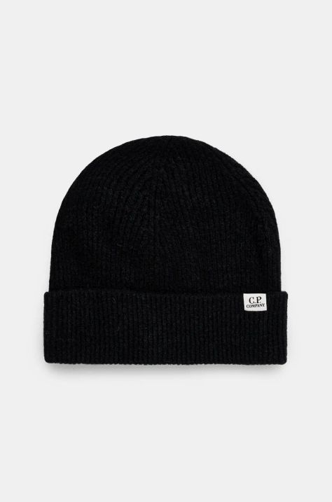 Kapa s dodatkom vune C.P. Company Knit Cap boja: crna, od tanke pletenine, 17CMAC300A006170A