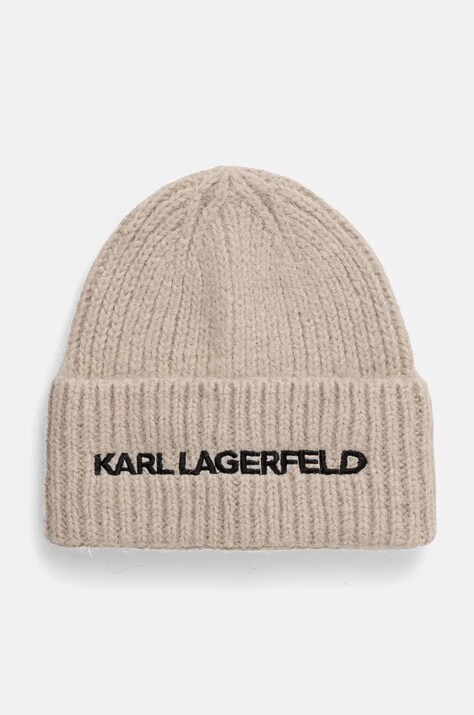 Karl Lagerfeld caciula de lana culoarea bej, de lana, din tricot gros, 246W3411