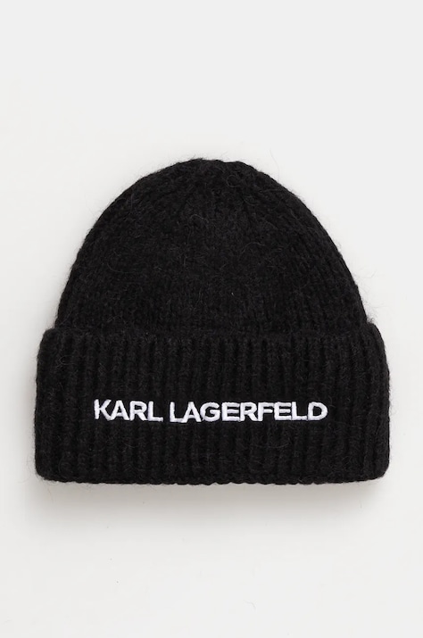 Karl Lagerfeld caciula de lana culoarea negru, de lana, din tricot gros, 246W3411