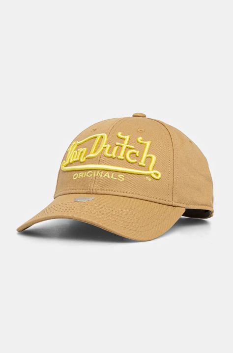 Памучна шапка с козирка Von Dutch DB SEATTLE в бежово с апликация 7030515