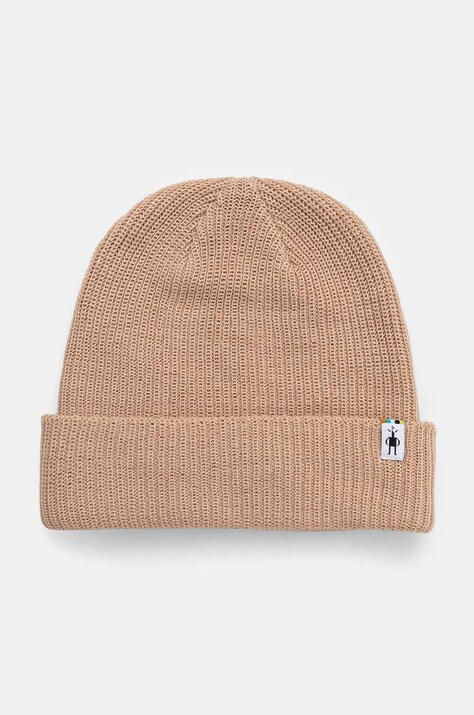 Шапка Smartwool в бежово от плътен трикотаж от вълна SW002647