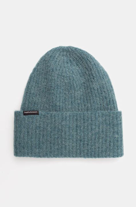 Вълнена шапка Peak Performance Woolblend Hat в зелено с фина плетка от вълна G80628