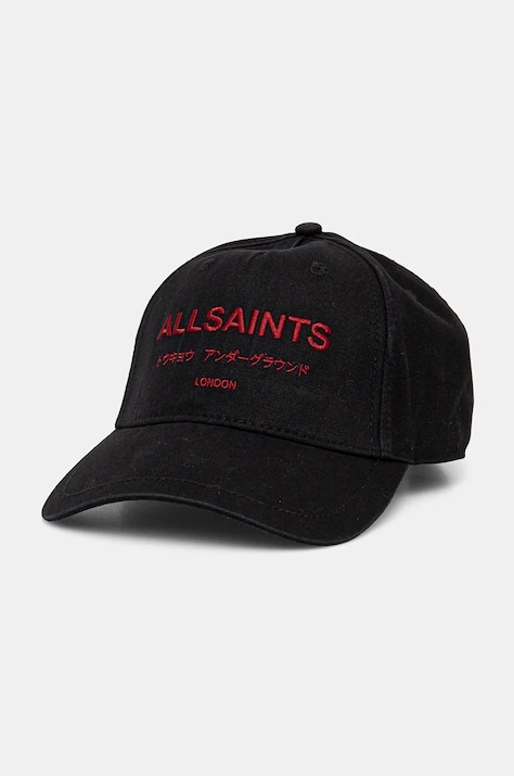 AllSaints czapka z daszkiem bawełniana kolor czarny z aplikacją 29AS200808