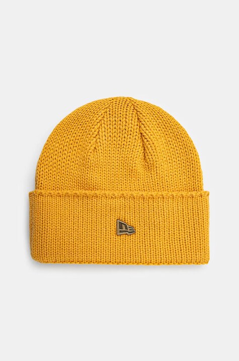 Шапка з домішкою вовни New Era WIDE CUFF BEANIE колір жовтий з тонкого трикотажу 60565448