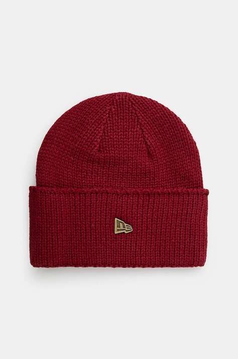 New Era czapka z domieszką wełny WIDE CUFF BEANIE kolor bordowy  60565442