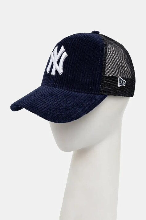 Вельветова кепка New Era CORD TRUCKER NEW YORK YANKEES колір синій з аплікацією 60565523