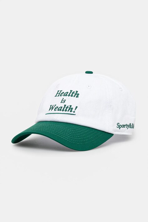 Sporty & Rich șapcă de baseball din bumbac Health Is Wealth culoarea alb, cu imprimeu, AC040516006WH01