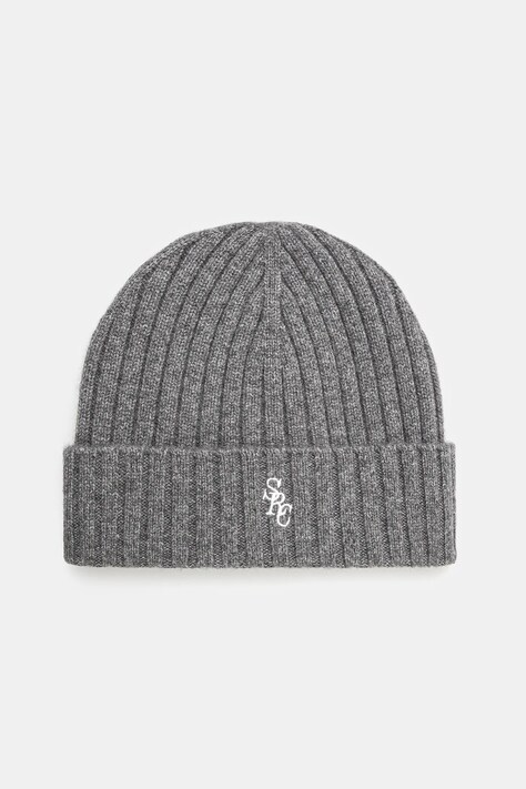 Sporty & Rich wool beanie SRC Wool Cashmere gray color thick knit AC066506302GY03