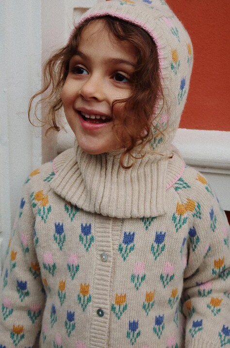 Konges Sløjd fular circular din lână pentru copii BELOU TULIPE KNIT BALACLAVA culoarea bej, KS101429