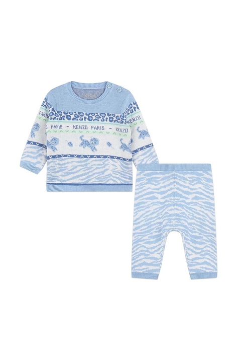 Детски памучен анцуг Kenzo Kids в синьо K60441