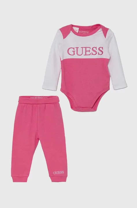 Guess komplet bawełniany niemowlęcy kolor różowy H4YW02 KA6W4