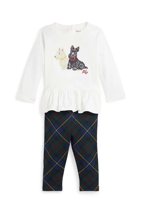 Polo Ralph Lauren set pentru copii - bluză și pantaloni culoarea alb, 310952377001