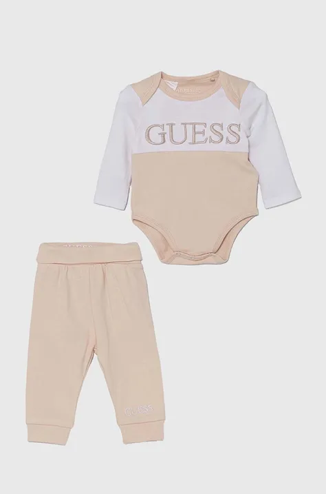 Detská bavlnená súprava Guess béžová farba, H4YW02 KA6W4