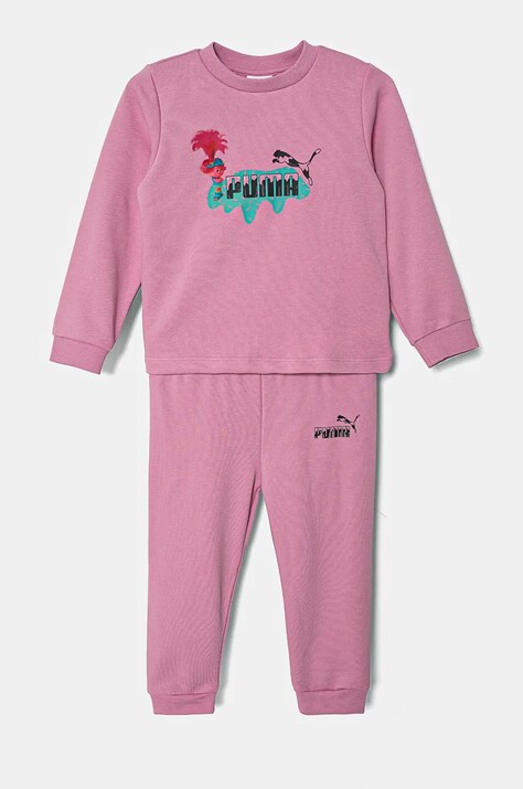 Trenirka za dojenčka Puma X TROLLS Minicat Crew Jogger TR roza barva, 627382