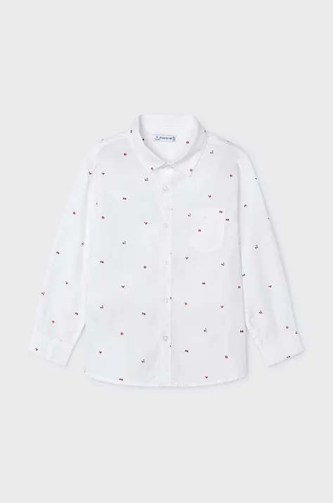 Παιδικό βαμβακερό πουκάμισο Mayoral χρώμα: άσπρο, 4110