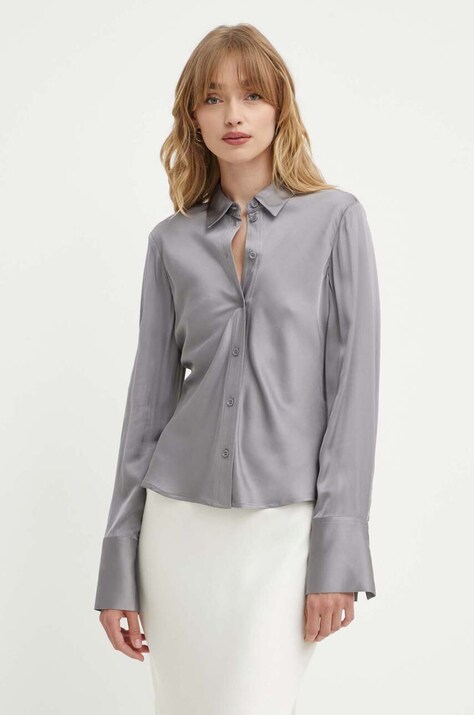2NDDAY camasa 2ND Maria TT - Fluid Satin femei, culoarea gri, cu guler clasic, regular, 2244131222