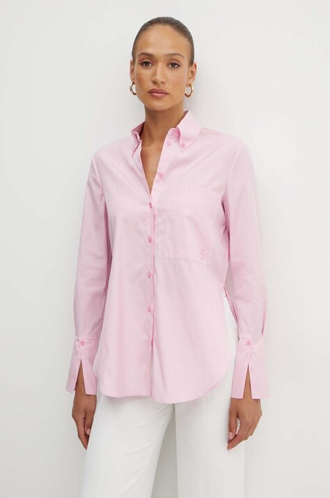 Patrizia Pepe camasa din bumbac femei, culoarea roz, cu guler clasic, regular, 8C0722 A4XB