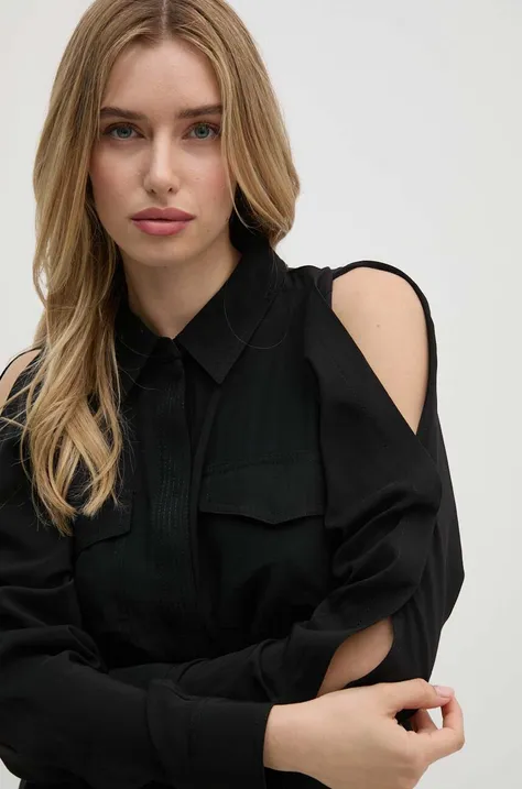 Košile Dkny dámská, černá barva, relaxed, s klasickým límcem, P4DM8X00