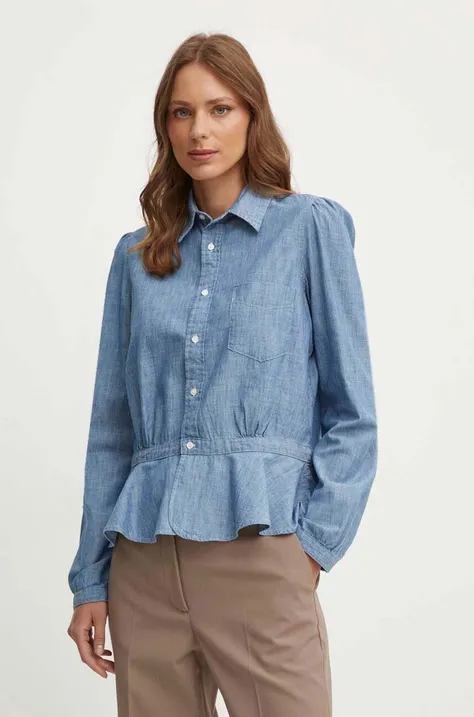 Памучна риза Polo Ralph Lauren дамска в синьо със стандартна кройка с класическа яка 211935150