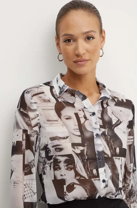 Košile Guess CLOUIS dámská, černá barva, regular, s klasickým límcem, W4YH65 WDW82
