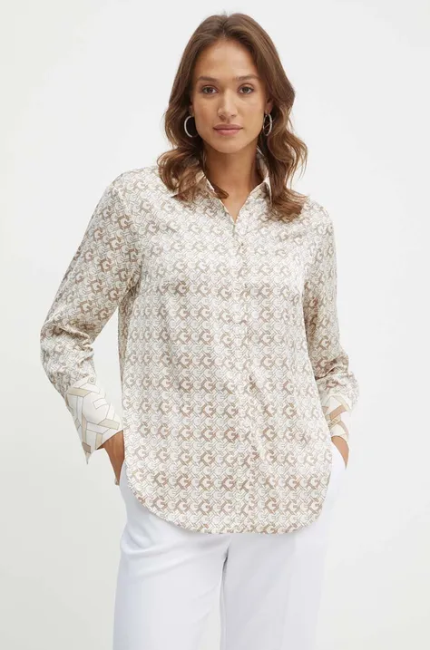 Košile Guess ALEXANDRA dámská, béžová barva, regular, s klasickým límcem, W4YH47 WF1T2