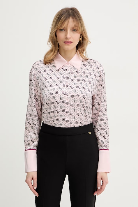 Guess koszula ALEXANDRA damska kolor różowy regular z kołnierzykiem klasycznym W4YH47 WF1T2