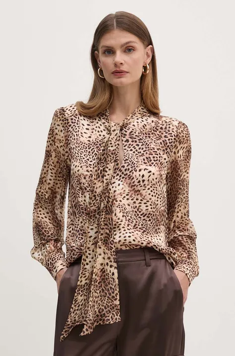 Блузка с примесью шелка Guess BRIGITTE цвет коричневый узор W4YH6B WEE20