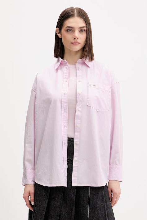 Guess Jeans koszula bawełniana damska kolor różowy relaxed z kołnierzykiem klasycznym W4YH22 WGCF1