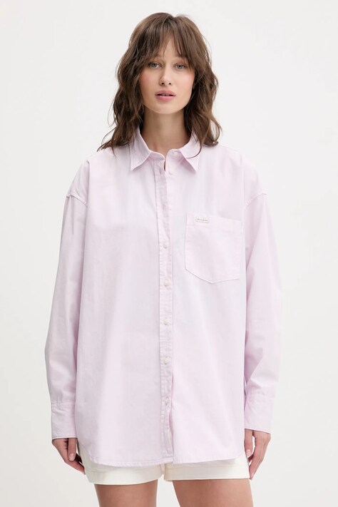 Хлопковая рубашка Guess Jeans женская цвет фиолетовый relaxed классический воротник W4YH22 WGCF1