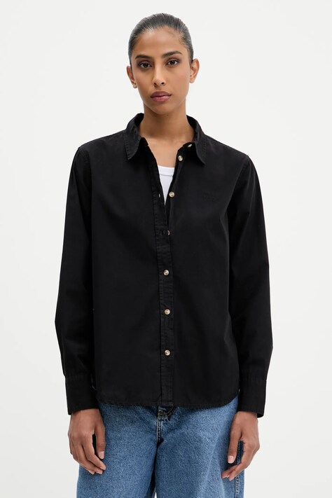 Guess Jeans koszula bawełniana damska kolor czarny regular z kołnierzykiem klasycznym W4YH68 WGCF1