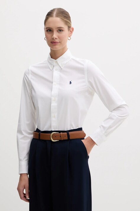Сорочка Polo Ralph Lauren жіноча колір білий regular класичний комір 211941509