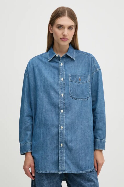 Polo Ralph Lauren camasa jeans femei, cu guler clasic, relaxed, 211952262